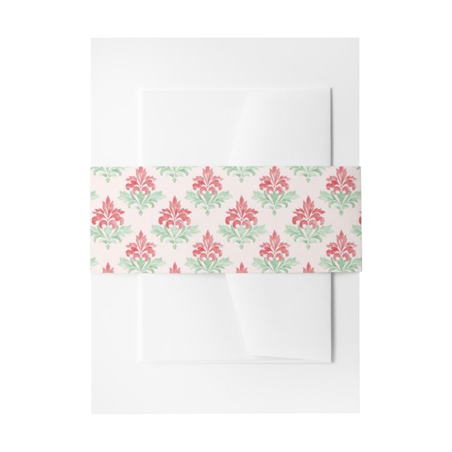 Cintas Para Invitaciones Red and Green Grandmillennial Christmas Damask (Anverso Ejemplo)