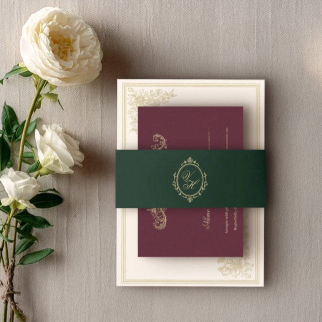 Cintas Para Invitaciones Regency Era Wedding Belly Band with Monogram Crest (Subido por el creador)