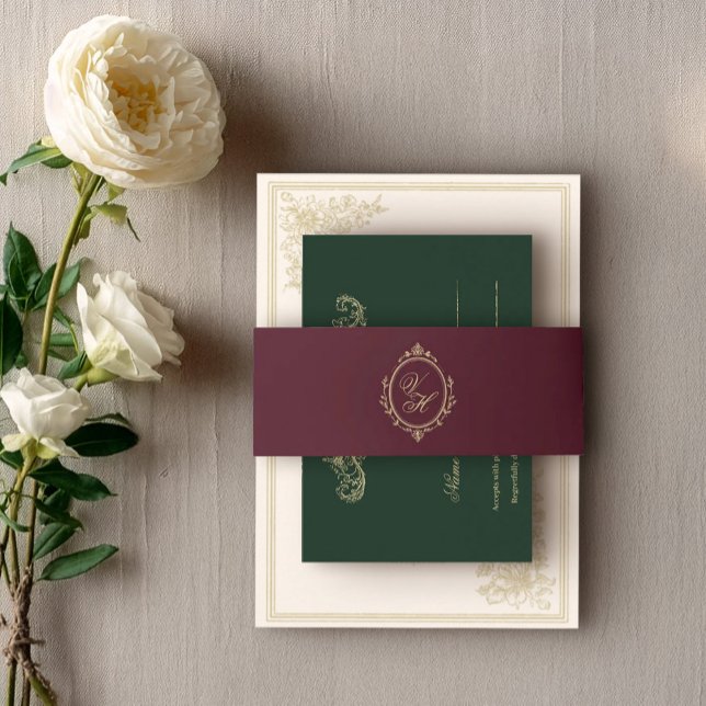 Cintas Para Invitaciones Regency Era Wedding Belly Band with Monogram Crest (Subido por el creador)