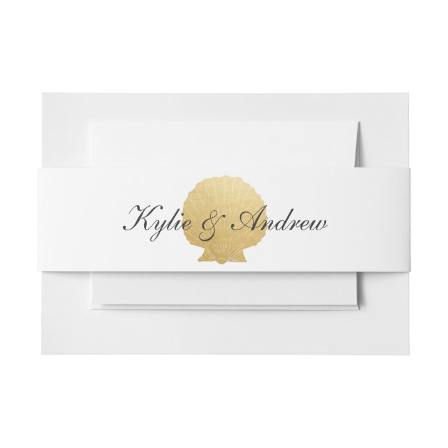 Cintas Para Invitaciones Relieve metalizado dorado Seashell Faux | Boda oce (Anverso Ejemplo)