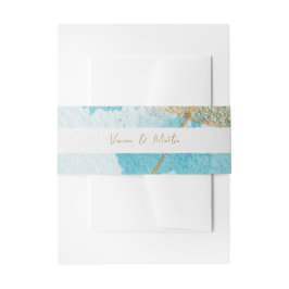Cintas Para Invitaciones Resumen de acuarela dorada y azul de lujo