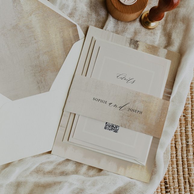 Cintas Para Invitaciones Resumen de oro | Boda elegante (An elegant, neutral gold abstract look and classic calligraphy make one stunning wedding belly band)