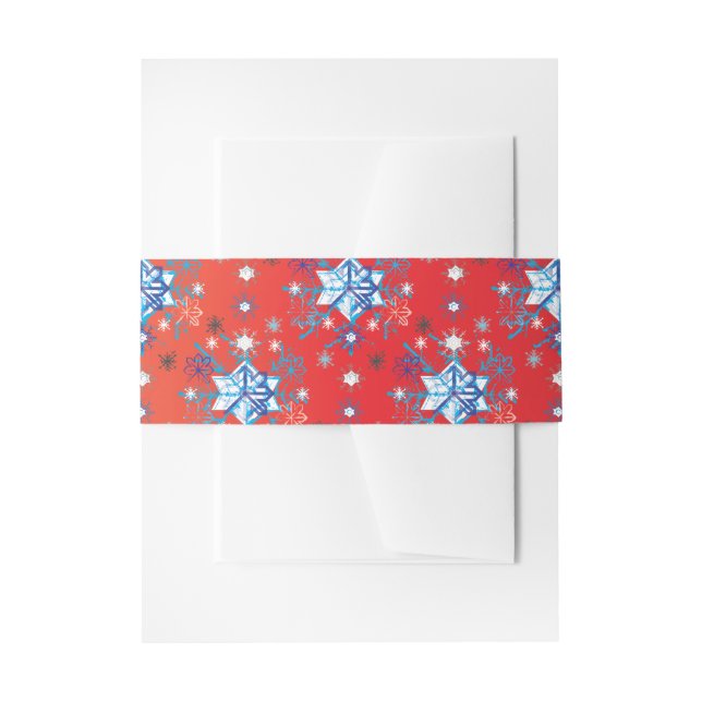 Cintas Para Invitaciones Resumen Navidades rojos y azules copos de nieve (Anverso Ejemplo)