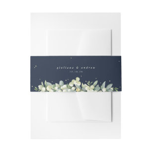 Cintas Para Invitaciones Retrato de boda Dark Navy Snowberry + Eucalipto