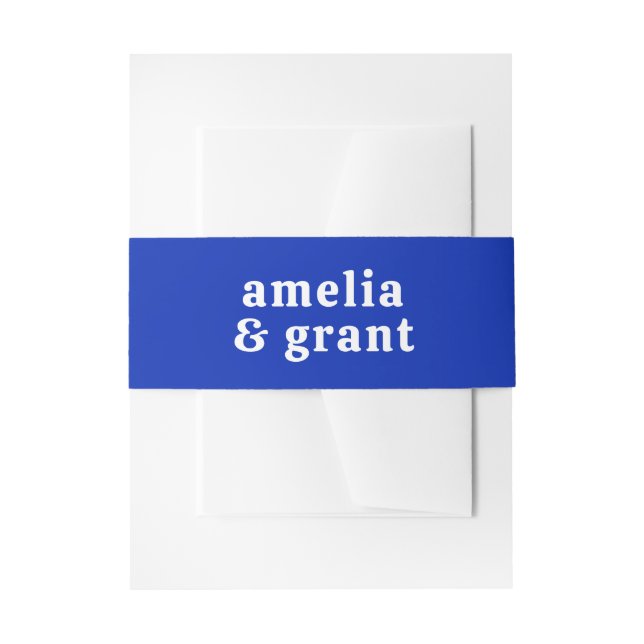 Cintas Para Invitaciones Retro Font Royal Blue Moderno Boda (Anverso Ejemplo)