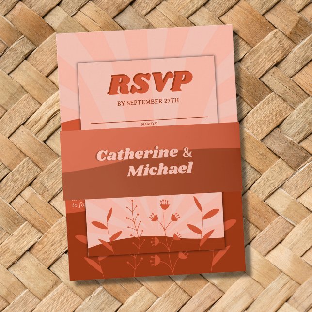 Cintas Para Invitaciones Retro Groovy Terracotta y Naranja Boho Boda (Subido por el creador)