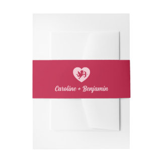 Cintas Para Invitaciones Retro Red Pink Cupid Heart Wedding