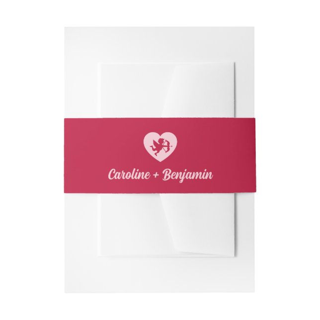 Cintas Para Invitaciones Retro Red Pink Cupid Heart Wedding (Anverso Ejemplo)