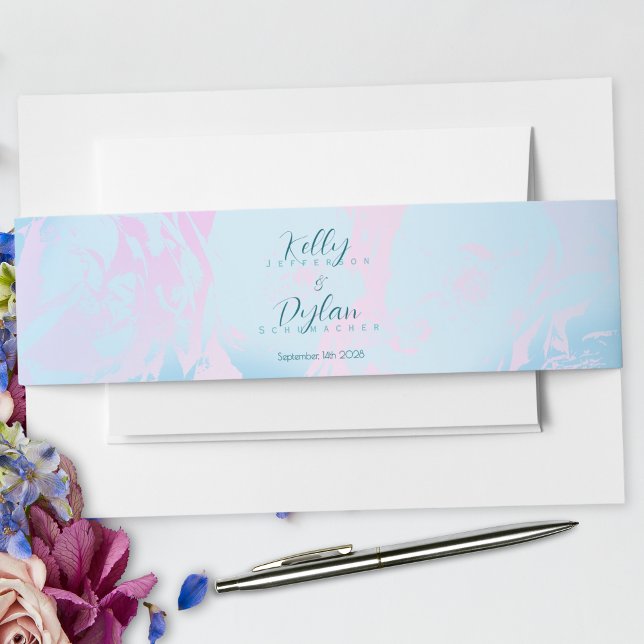 Cintas Para Invitaciones Romantic Blue Pink Peach Abstract Floral Pastel (Subido por el creador)