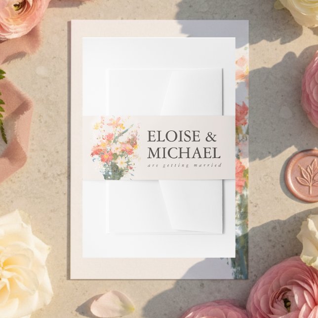 Cintas Para Invitaciones Romantic Blush Painted Floral Wedding (Romantic Blush Painted Floral Wedding Invitation Belly Band)
