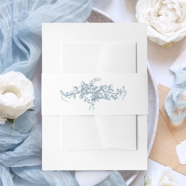 Cintas Para Invitaciones Romantic Dusty Blue Line Art Floral Wedding (Subido por el creador)