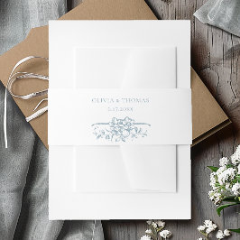 Cintas Para Invitaciones Romantic Dusty Blue Line Art Floral Wedding