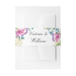 Cintas Para Invitaciones Romantic Watercolor Floral Wedding Belly Band