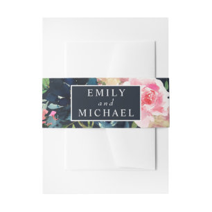 Cintas Para Invitaciones Romántico Azul Marino Rosado Floral