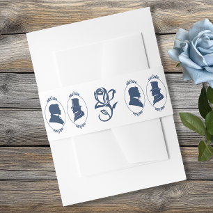Cintas Para Invitaciones Romántico Azul Regencia Gay Silueta Botánica 