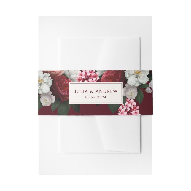 Cintas Para Invitaciones Romántico marrón borgoñona floral boda de invierno (Anverso Ejemplo)