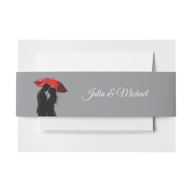 Cintas Para Invitaciones Romántico parisino Red Umbrella Love Silhouette (Anverso Ejemplo)