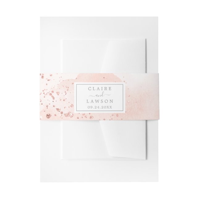 Cintas Para Invitaciones Rosa Boda de acuarela dorada (Anverso Ejemplo)