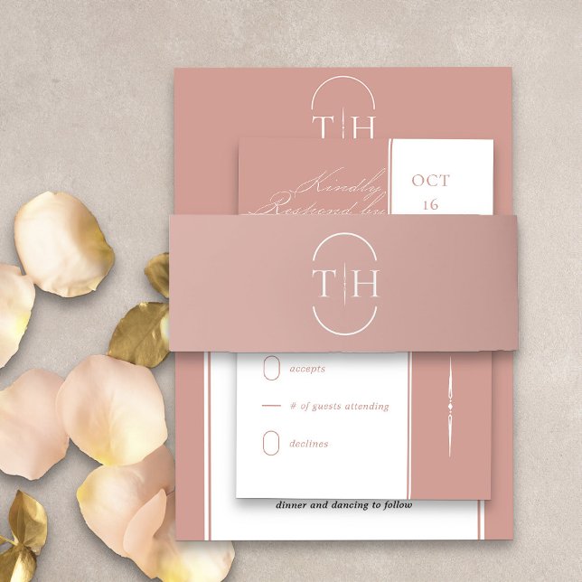 Cintas Para Invitaciones Rosa Boda de oro de Iniciales Monogramadas (Monogrammed wedding invitation belly band in rose gold from my Wedding Colors collection)