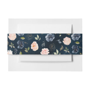 Cintas Para Invitaciones Rosa Botánica de Rosa Pingüino Azul Naval