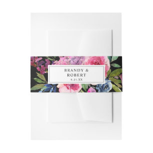Cintas Para Invitaciones Rosa Caliente y Floral Azul Marino 2 Negro