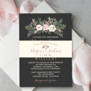 Cintas Para Invitaciones Rosa de marfil Boda de boho floral rosado Monogram