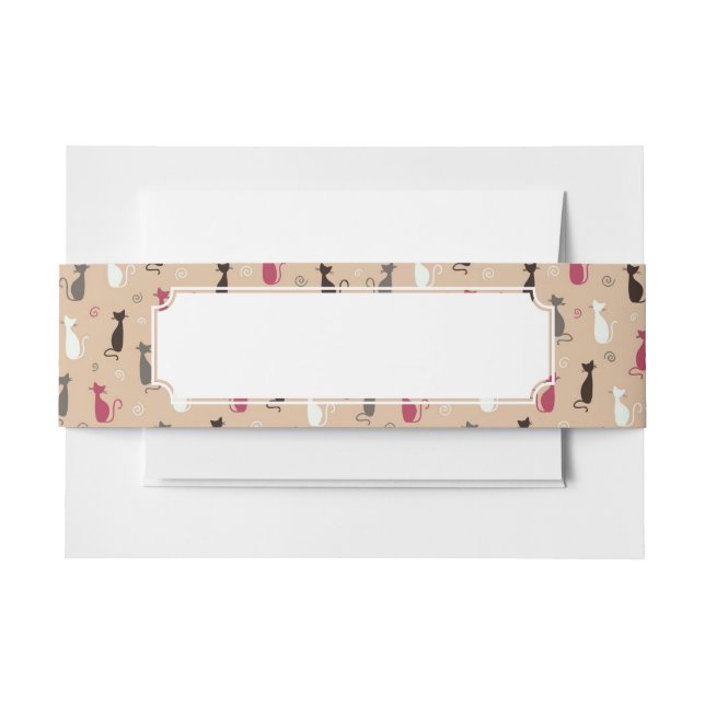 Cintas Para Invitaciones rosa del modelo de los gatos (Anverso Ejemplo)