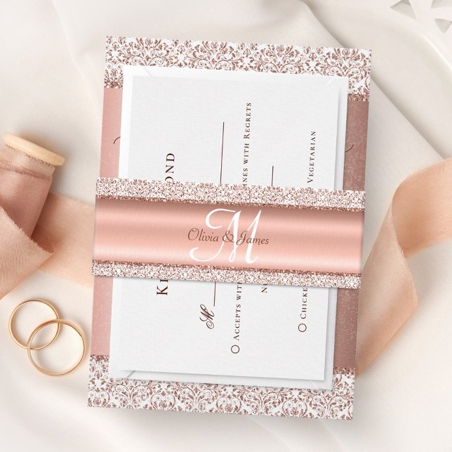 Cintas Para Invitaciones Rosa metálico Boda Monograma dorado (Subido por el creador)