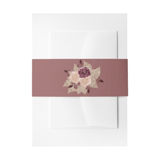 Cintas Para Invitaciones Rosa Oro y Borgoña Elegante Purpurinoso Floral (Anverso Ejemplo)