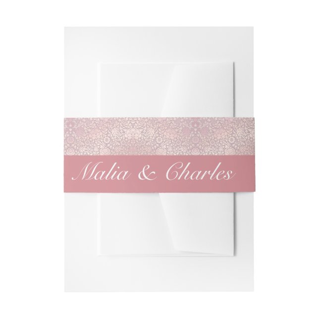 Cintas Para Invitaciones Rosa Pastel Antiguo Floral Plateado  (Anverso Ejemplo)