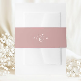 Cintas Para Invitaciones Rosa Polvorienta Monograma Sencillo Elegante Boda