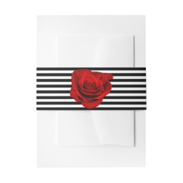 Cintas Para Invitaciones Rosa roja en Boda de franjas blanco y negro