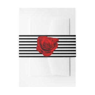 Cintas Para Invitaciones Rosa roja en Boda de franjas blanco y negro