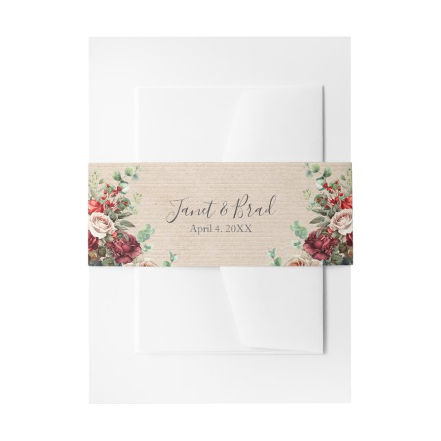 Cintas Para Invitaciones Rosa romántico Boda de eucalipto floral (Anverso Ejemplo)