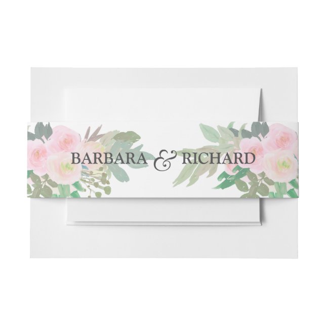 Cintas Para Invitaciones Rosa Rubor Floral Romántico  (Anverso Ejemplo)