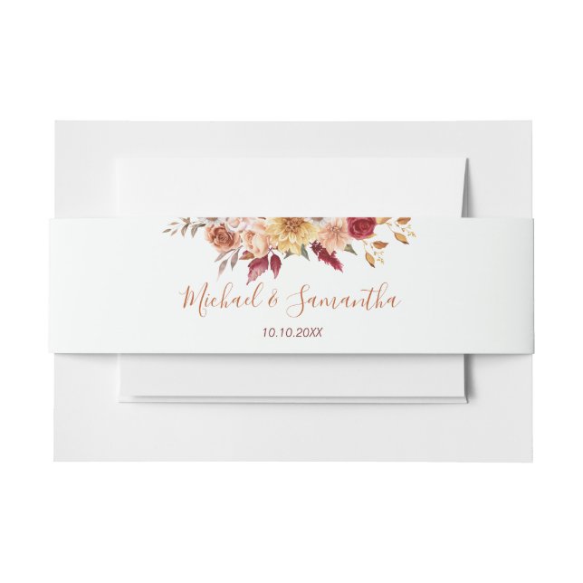 Cintas Para Invitaciones Rosa Rústica y Crisantemo Boda de Otoño (Anverso Ejemplo)