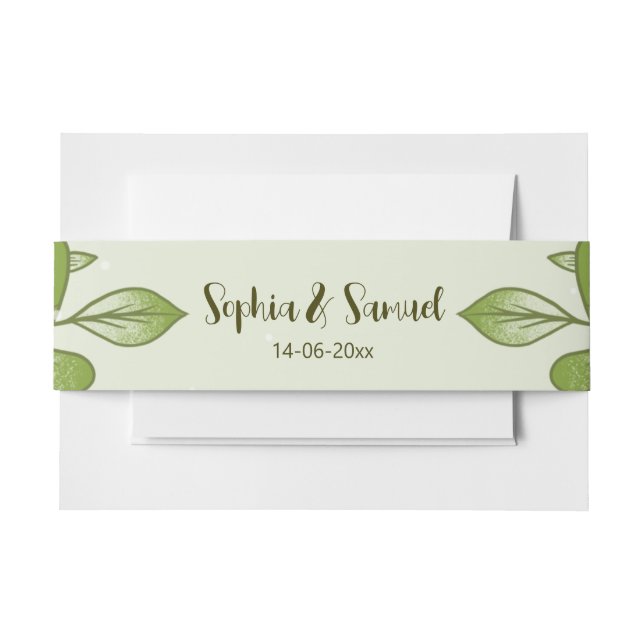 Cintas Para Invitaciones Rosa verde Boda floral (Anverso Ejemplo)