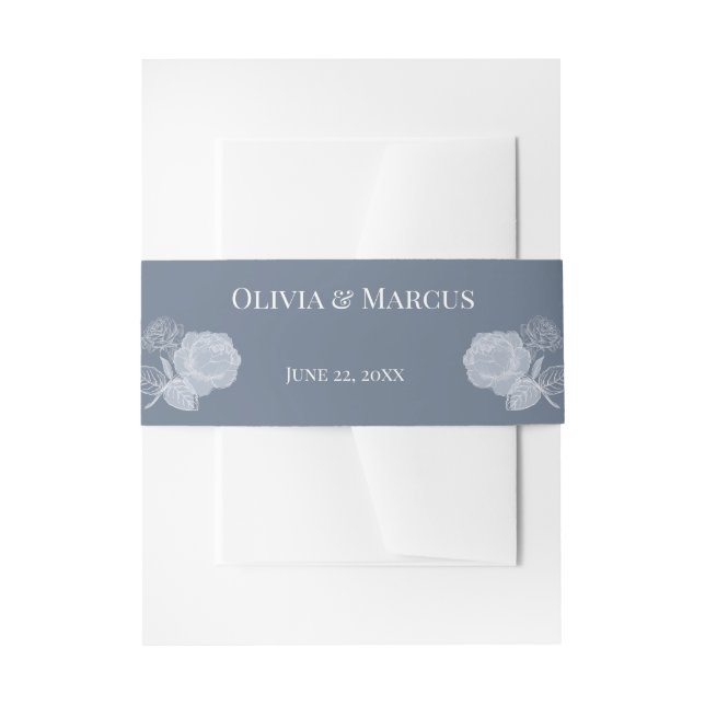 Cintas Para Invitaciones Rosas blancas en azul turbio (Anverso Ejemplo)