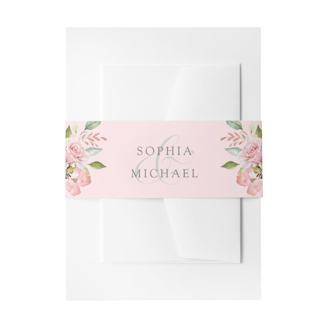 Cintas Para Invitaciones Rosas bonitos | Elegante Boda de Flores Rosa (Anverso Ejemplo)