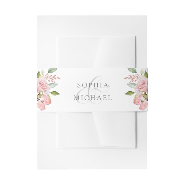Cintas Para Invitaciones Rosas bonitos | Flores rosas en Boda blanco (Anverso Ejemplo)