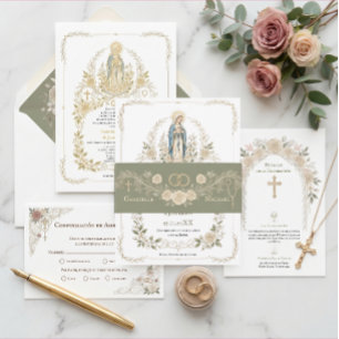 Cintas Para Invitaciones Rosas Católicas Anillos de Boda Rosario Verde Salv
