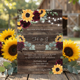 Cintas Para Invitaciones Rosas de girasol granero madera rústica boda