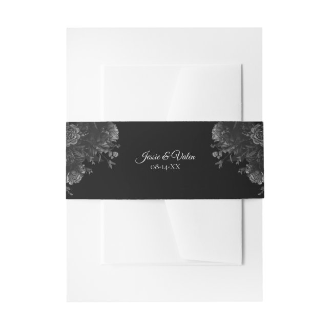 Cintas Para Invitaciones Rosas negros y grises Boda gótico (Anverso Ejemplo)