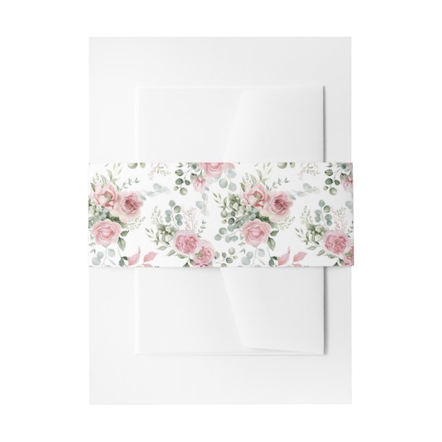 Cintas Para Invitaciones Rosas rosadas desvaídas y verde eucalipto Shabby C (Anverso Ejemplo)