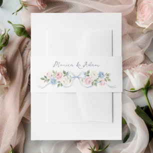 Cintas Para Invitaciones Rosas rosadas pastel, blancas y azules con cinta