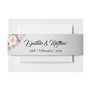 Cintas Para Invitaciones Rosas rosas rosas y Boda floral plateada brillante