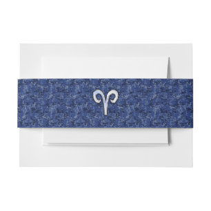 Cintas Para Invitaciones Rótulo Aries Zodiac en camo digital azul de la mar