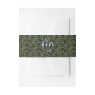 Cintas Para Invitaciones Rótulo Virgo Zodiac en Camo Digital Verde