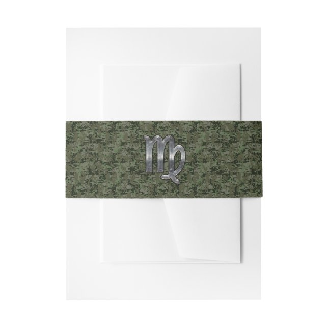 Cintas Para Invitaciones Rótulo Virgo Zodiac en Camo Digital Verde (Anverso Ejemplo)