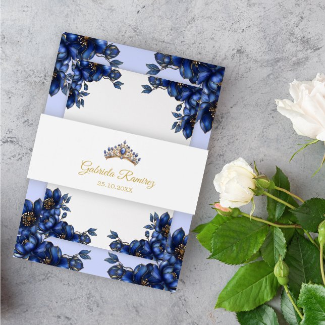 Cintas Para Invitaciones Royal Blue Golden Tiara Quinceañera (Subido por el creador)